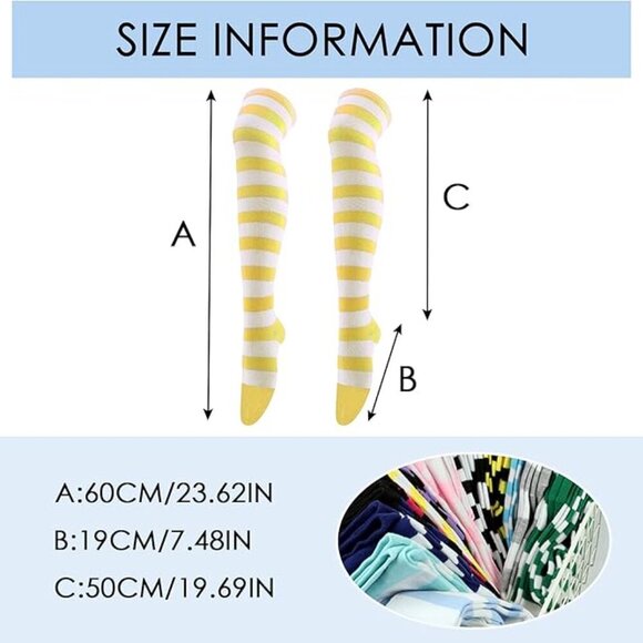 Girl's Extra Long Opaque Striped Over Knee Thigh High Stockings Socks - Picture 9 of 9